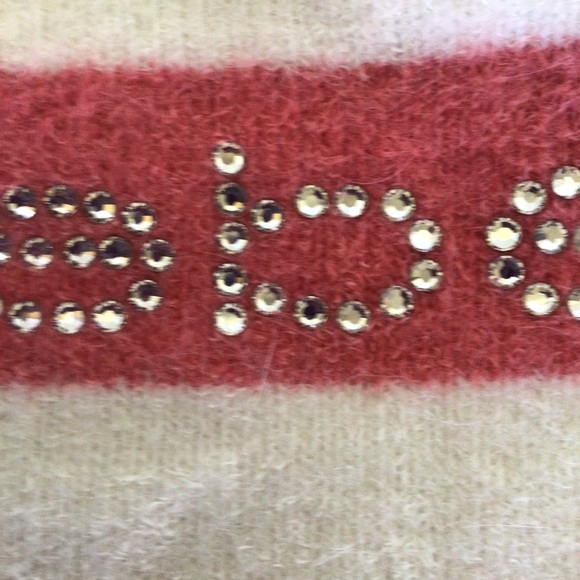 BEBE STRIPED FUZZY ANGORA SWEATER SMALL BELLINI/WHITE SMALL - Picture 11 of 15